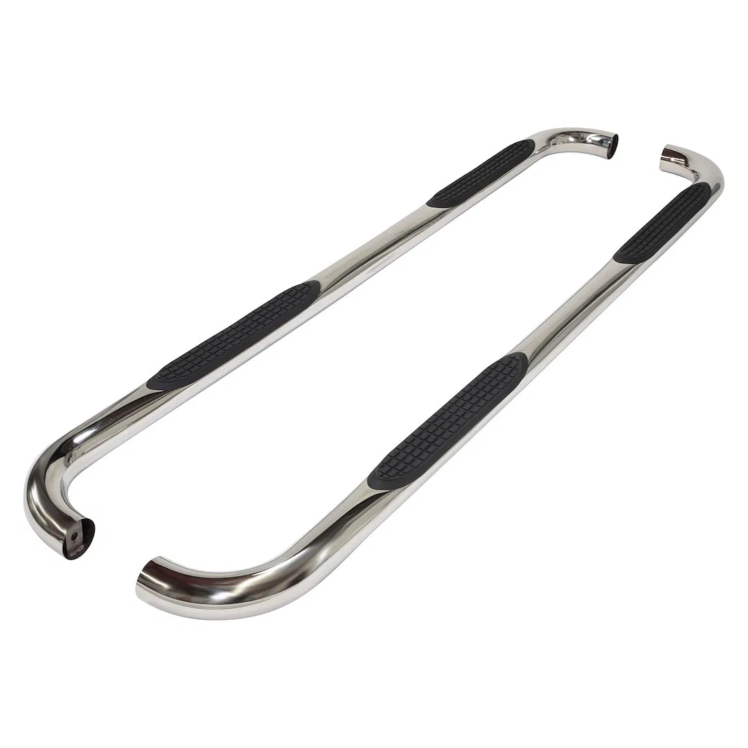 A0031S – TRAILFX Nerf Bar, With Step Pads 3 Inch Round Bent Polished Stainless Steel Without End Caps Frame Body Moun...